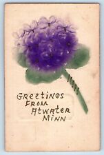 Atwater Minnesota MN Postcard Greetings Flower Airbrush Glitter Embossed c1910 picture