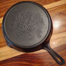 VICTOR Cast Iron Skillet #8, Heat Ring, Circa 1910, Fully Seasoned. picture