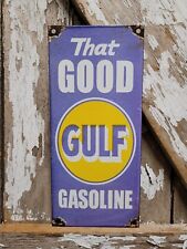 VINTAGE GOOD GULF PORCELAIN PETROLEUM OIL GAS STATION SERVICE PUMP PLATE SIGN picture
