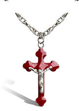 Stylish Christian Silver Plated Jesus Christ Cross Chain red Pendant for unisex picture