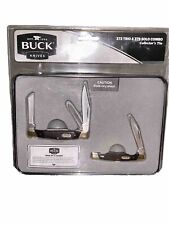 Buck 373 & 379 Trio Solo Pocket Knife Set w Collector Tin Black Pakkawood New picture