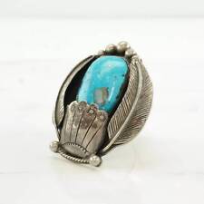 Vintage Native American Silver Ring Turquoise Feather, Stamped Sterling Size 7 picture