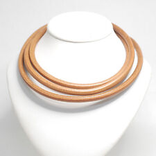 Hermes Long Choker Necklace Leather/Light Brown Silver Hardware 12649 picture