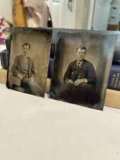 2- 1800s Tintype Photographs of Victorian-Era Men Posing for Studio Portraits picture