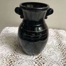 Black Amethyst glass vase Antique? vintage With Silver Overlay Leaf Design picture