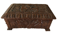 Vintage Hand Carved Wooden Box Faces Mayan Central American 12.5