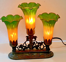 Vintage Rare Meyda Tiffany Amber/Green Pond Lily Accent Lamp in Mahogany Bronze picture
