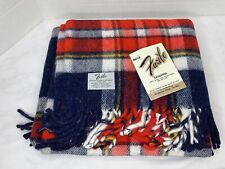 Vintage Faribo Red Blue Plaid Fringed Throw 45”x50” Catnapper Acrylic Blanket picture