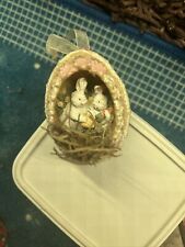 Vintage Handmade REAL EGG SHELL DIORAMA w/ Bear, Duck & Bunny Easter Ornaments  picture