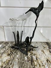 Vintage Metal Sculptural Hummingbird  With Glass Tulip Vase Insert picture