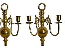 Pair Vintage Mid Century Brass Two Arm Candle Metal Wall Sconce Candleholders picture