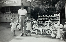 Man With Two Children By Cider Trailer & Pottery Texas B&W Photograph 3.5 x 5 picture