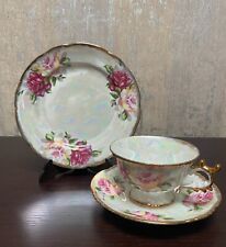 Vintage Iridescent Japan Cup, Saucer and Cake Plate Set Rose  picture