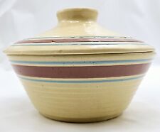 Vintage Watt Pottery Ridged Casserole Dish with Lid Rose and Blue Band #601 USA picture