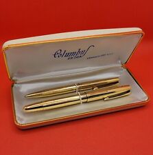 Vintage Columbus Laminato Oro 750 Fountain & Ballpoint Pen Set w/ Case (S4) picture