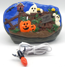 Vtg Halloween Spooky Lighted Ceramic Painted 11 x 8 Tabletop Decor With New Cord picture