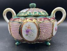Antique Nippon Handled Footed Mirage Hand Painted Floral Porcelain Sugar Bowl picture