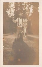 RPPC Fishing Exaggeration Man Suspenders Trophy on Stick Photo Vtg Postcard A22 picture