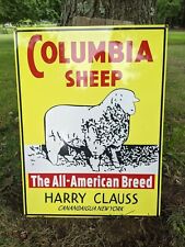 LARGE COLUMBIA SHEEP BREED HARRY CLAUSS HEAVY METAL PORCELAIN SIGN 24