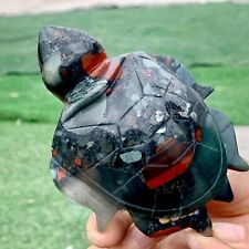 259G Natural dragon blood stone quartz crystal Handcarved Turtle reiki healing picture