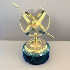 Vintage Arrow Armillary Sphere Sundial Brass Green Marble Base Unique MCM Decor picture