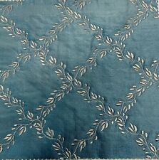 Designer Dupioni Embroidered Quilted Silk Fabric Teal & Gold picture