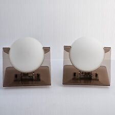 Smoked Lucite White Satin Glass Globe Wall MCM Vintage Pair of Lamps 6.5