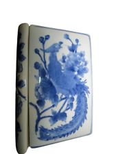 Vintage Asian Style Porcelain Trinket Box With Lid Blue White 8
