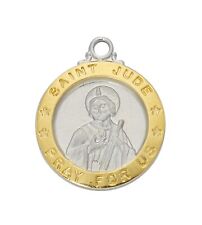 Two Toned Round Saint Jude Pray for Us Pendant Medal on Plated Chain,18 In picture