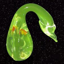1980s Clear Art Glass Duck Bird Figurine Green Manganese 365nm UV Glow Glass VTG picture