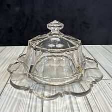 Vintage Heavy Glass Crystal Heisey Round Butter Cheese Dish Plate + Lid picture