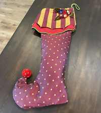 Rare Mackenzie Childs Christmas Stocking Red Purple Gold Polka Dots picture