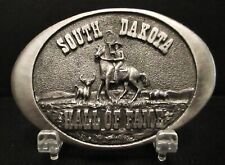 South Dakota Hall of Fame Cowboy Horse Bull Cow Pewter Belt Buckle Lt Ed 1989 SD picture
