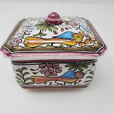 Vtg Portugal Ceramic Hand Painted Hand Crafted Lidded Jewelry Box Collectible picture