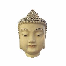 Chinese Oriental Distressed Beige Paint Metal Buddha Head Figure ws1543 picture