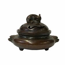 Oriental Brown Finish Metal Incense Burner with Pixiu Accent Lid ws1582 picture