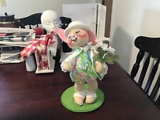 Vtg ANNALEE Bunny Rabbit Doll Decor Girl Spring Pink Floral Easter 1993 USA picture