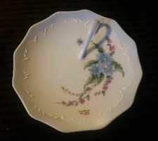 Vintage Lemon Server Plate White Blue Floral Moriage Signed Hand Painted 1997 picture