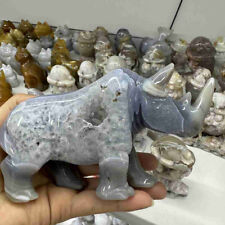 530g Natural Geode agate hand carved rhinoceros skull quartz cluster Gift picture