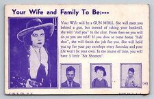 Postcard Comic Card Your Wife and Family to Be GUN MOLL Unposted picture