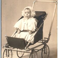 ID'd c1910s Adorable 10mo Baby Girl RPPC Cute Stroller Real Photo PC Rogers A122 picture