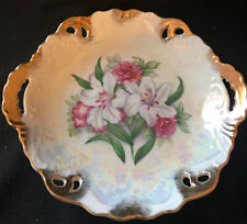 Vintage China Porcelain Hand painted Plate Lillies Flowers Cut Out 8” picture