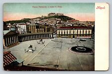 Naples Italy Public Square With View Of Castel Sant'Elmo VINTAGE Postcard picture