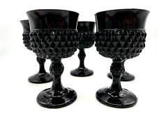 Indiana Glass Tiara Black Amethyst Diamond Point Wine Water Goblets Gothic 5 Vtg picture
