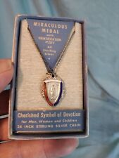 VTG.NOS STERLING SILVER MIRACULOUS MEDAL. CHERISH SYMBOL OF DEVOTION NECKLACE picture