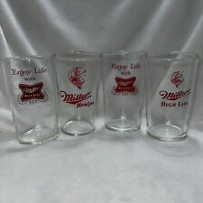 VINTAGE MILLER HIGH LIFE SMALL 4.5 Inch BAR BEER SAMPLER GLASS 4 Piece Red Print picture