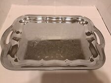 Vintage Irvinware Chrome Serving Tray 18x12” Handles Etched Metal Rectangular picture