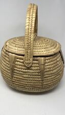 Vintage Large NativeAmerican WovenCoil Lidded Basket With Handle Utility Sturdy  picture