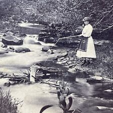 Antique 1871 Trout Fishing Near Gilsum New Hampshire Stereoview Photo Card V1893 picture