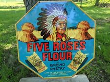 LARGE VINTAGE FIVE ROSES FLOUR PORCELAIN SIGN INDIAN BREAD & PASTRY 24